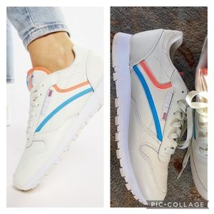 Reebok Classic Leather Trainers Carbon Blue Vecred Orange/Pink 8 FX3003 White